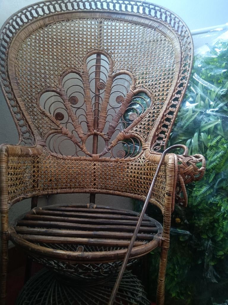 Fauteuil vintage en rotin – Années 70 – Style bohème, Enlèvement