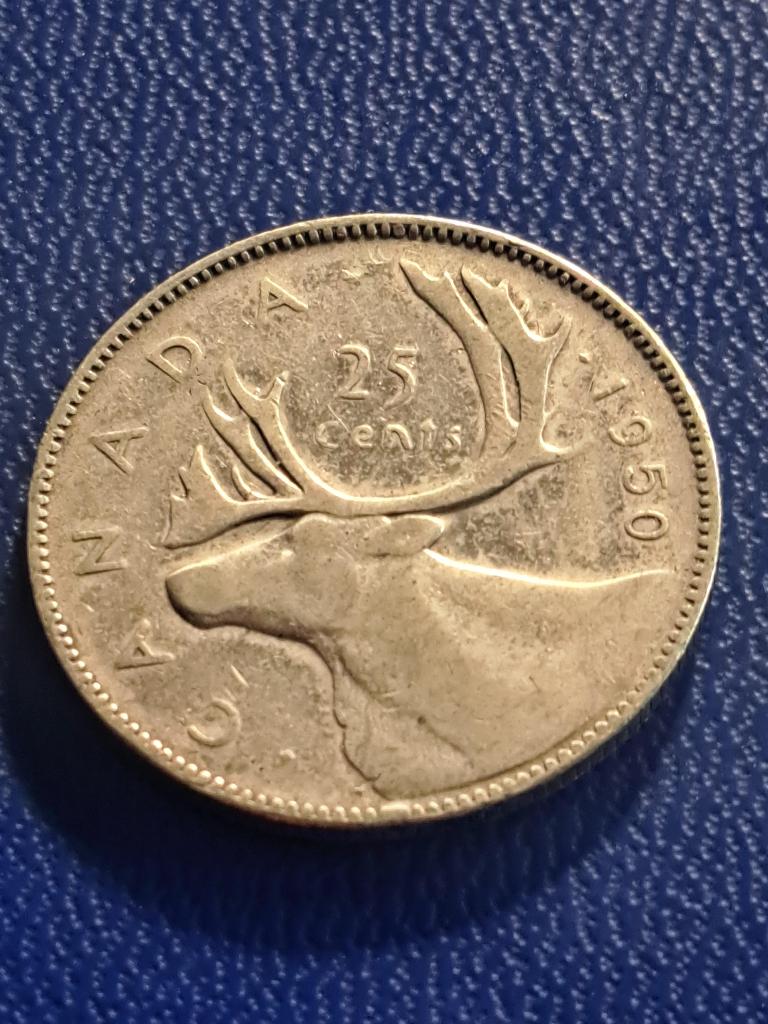 1950 Canada 25 cents in zilver George VI, Verzenden, Noord-Amerika, Losse munt, Zilver