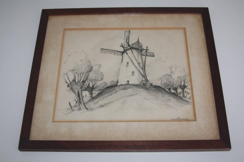 Echte tekening , Mourits Dousselaere , originele inlijsting, Antiek en Kunst, Ophalen of Verzenden