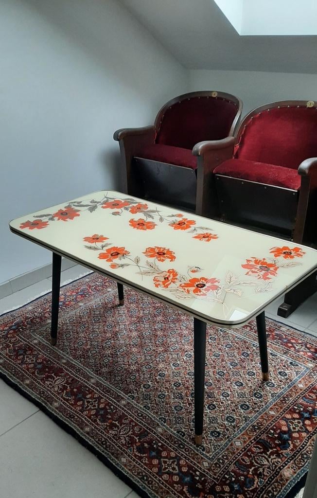 Expo 58 salontafel met uniek wit gebloemd blad, Antiek en Kunst, Ophalen