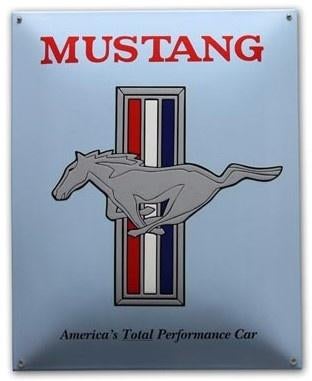 Mooi zwaar Ford Mustang emaillen bord total performance car, Verzamelen, Ophalen of Verzenden, Zo goed als nieuw, Reclamebord
