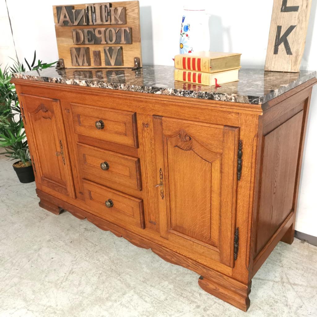 Antieke Franse dressoir eik met dik granieten blad B 134 H77, Ophalen
