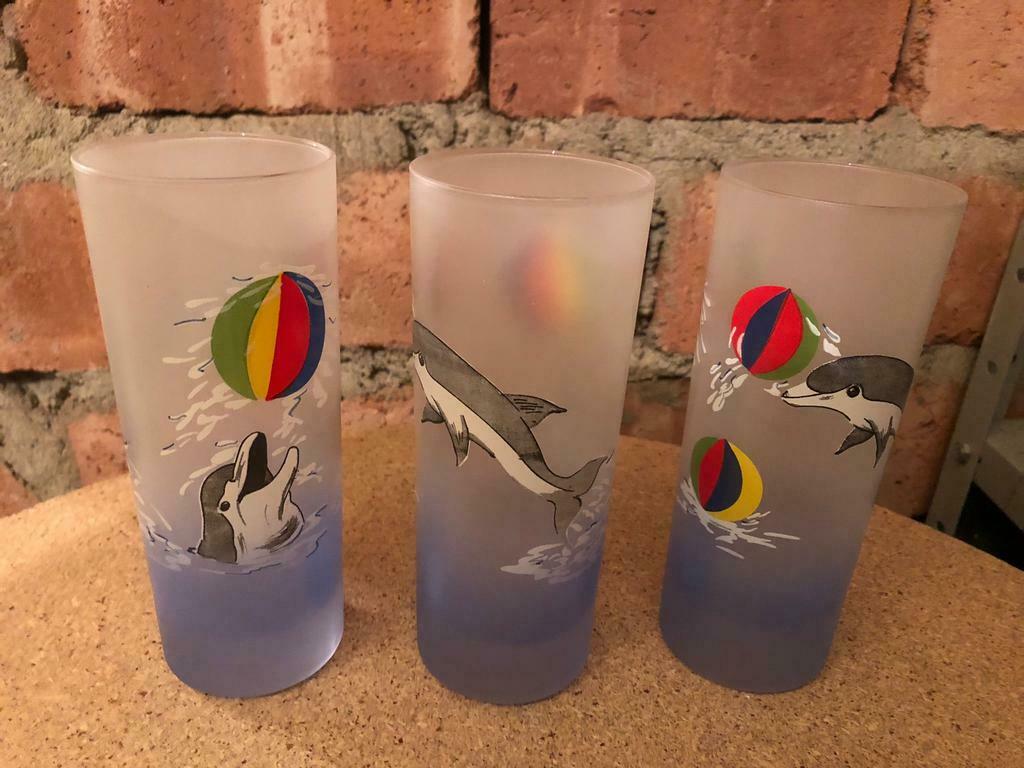 Vintage drinkglazen met dolfijn, Ophalen of Verzenden, Zo goed als nieuw