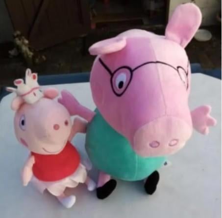 Peppa Pig : 4 knuffels - 28, 19, 20 cm, doos blokjes, puzzel, Kinderen en Baby's, Speelgoed | Knuffels en Pluche, Gebruikt, Ophalen of Verzenden