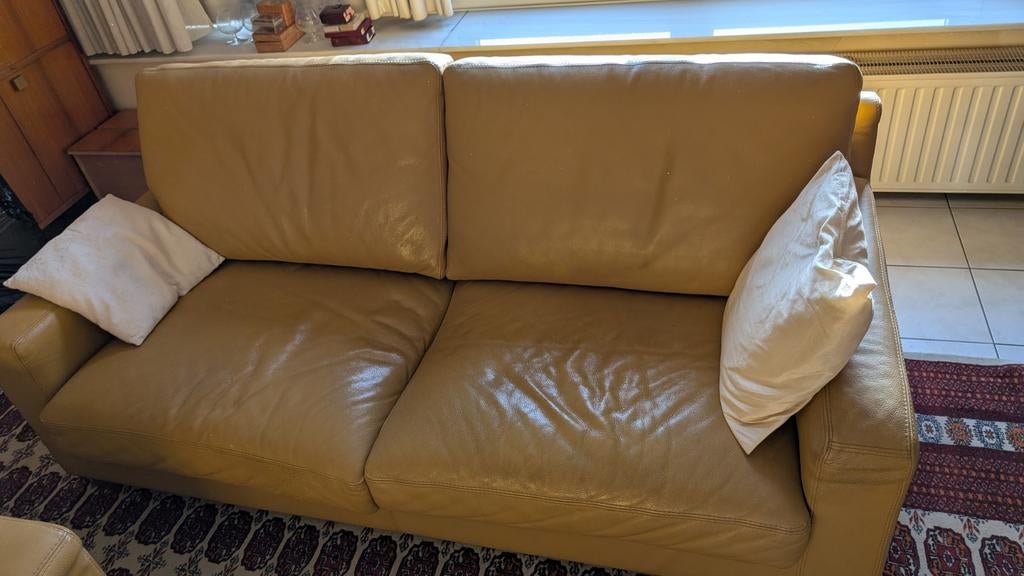 Lederen zetels 2 x 1zit en een 3zit, Ophalen, Gebruikt, 100 tot 125 cm, Driepersoons