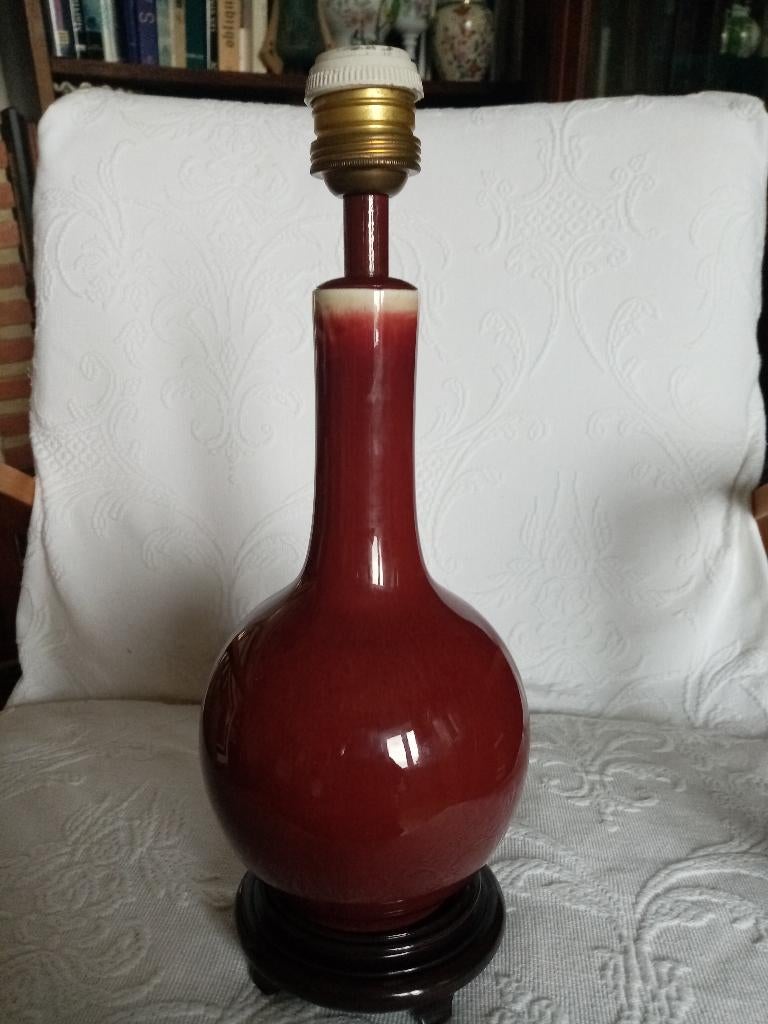Vase/lampe porcelaine chinoise "sang de bœuf" 1900 23cm, Enlèvement ou Envoi