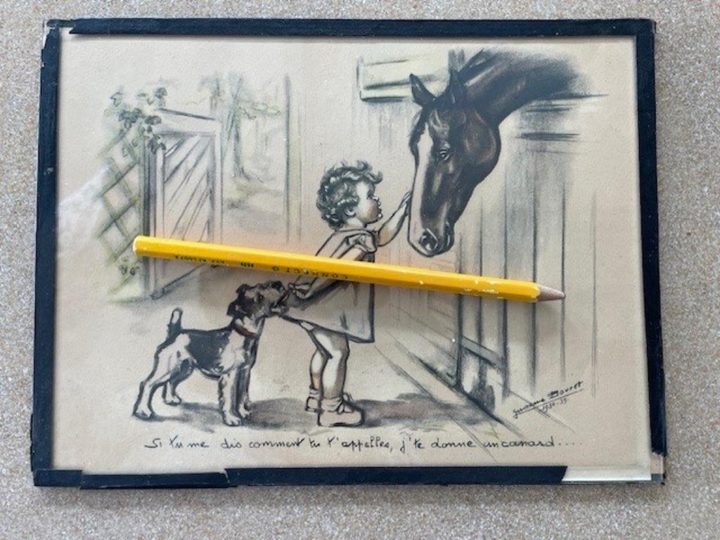 Franse tekening retro litho Germaine Bouret 1938-1939, Antiek en Kunst, Ophalen of Verzenden