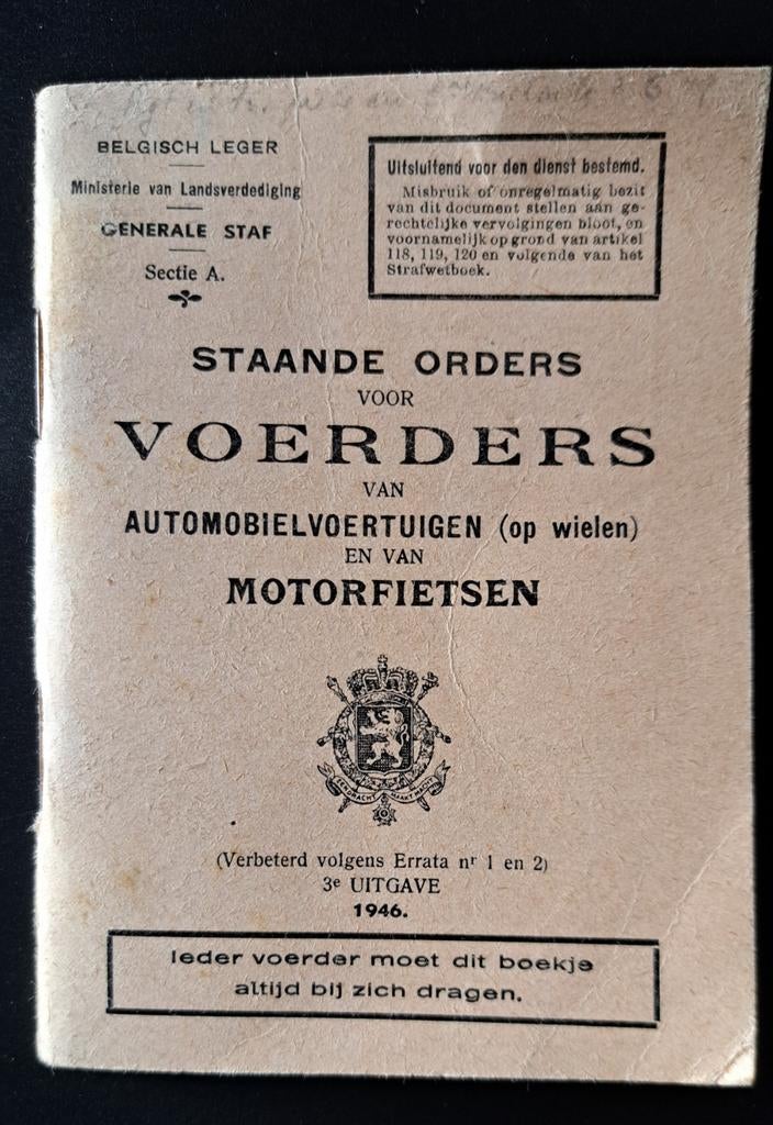 ABBL Bat Fus. Voerders Automobielvoertuigen Motorfietsen  46, Collections, Enlèvement ou Envoi