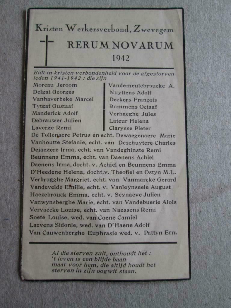 oud gedachtenisprentje Zwevegem (1942), Verzamelen, Bidprentjes en Rouwkaarten, Verzenden