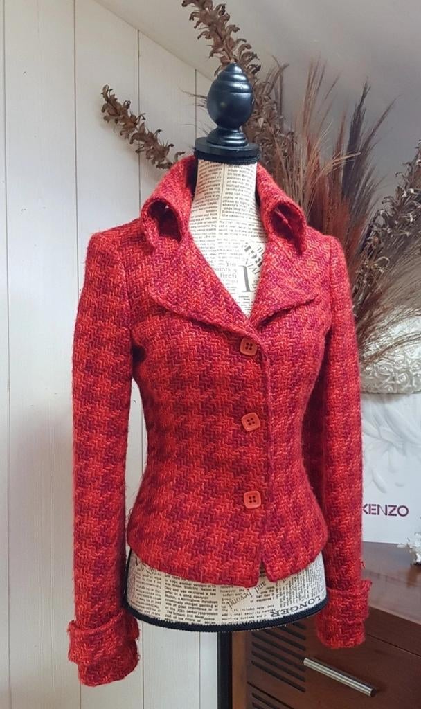 Veste cintrée mélangée chevrons grosse maille rouge orangé, Rouge, Enlèvement ou Envoi, Taille 36 (S), Promod