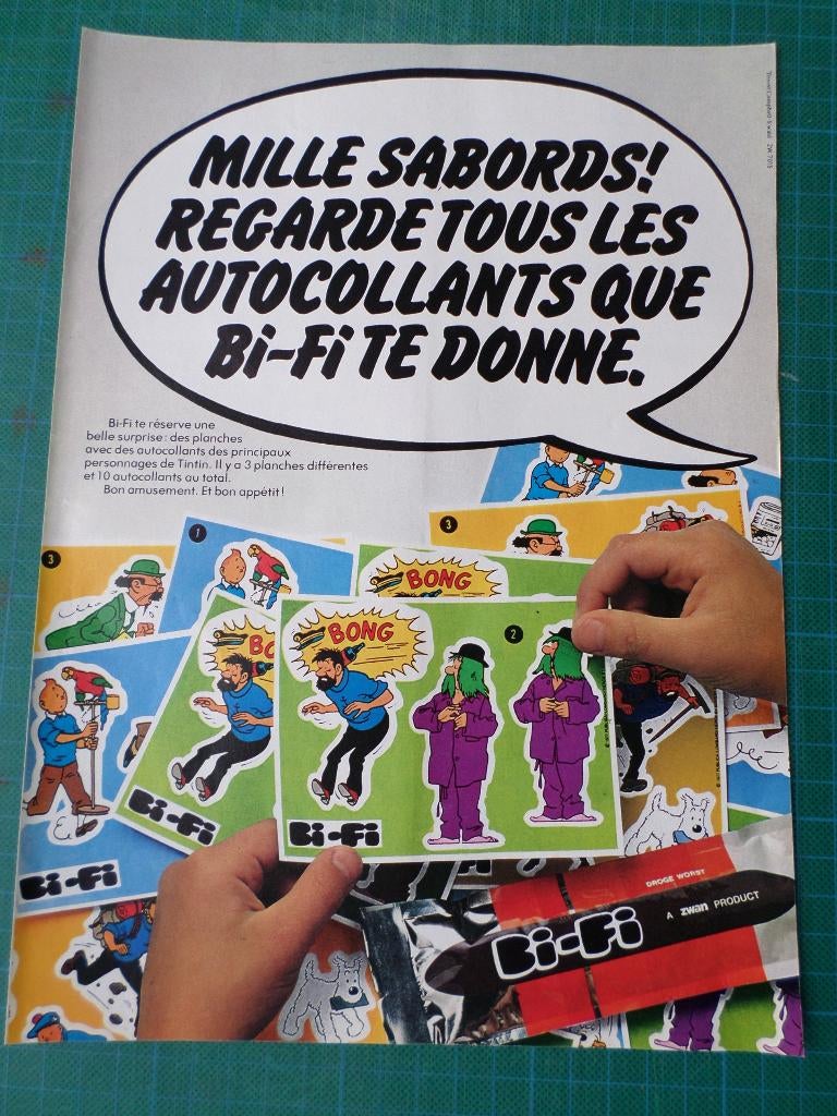 Tintin - publicité papier Bi-Fi - 1977, Verzamelen, Ophalen of Verzenden, Kuifje, Gebruikt, Overige typen