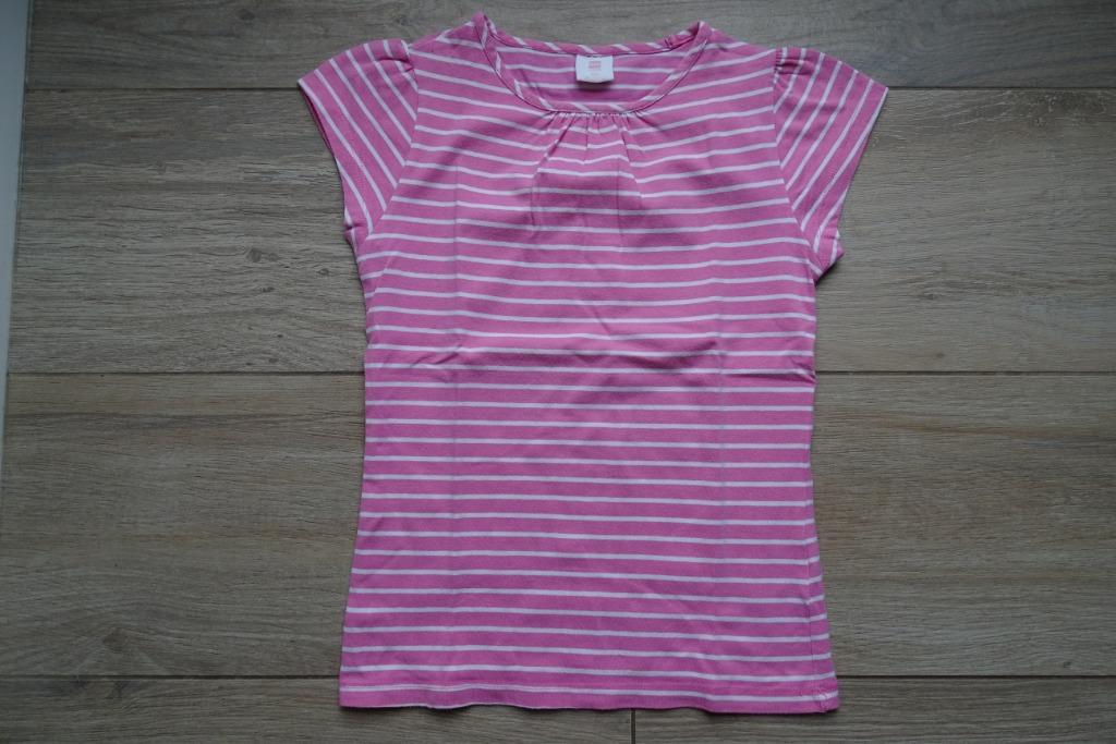 Wit roze gestreepte T-shirt Hema maat 122 / 128, Kinderen en Baby's, Kinderkleding | Maat 122, Gebruikt, Meisje, Ophalen of Verzenden