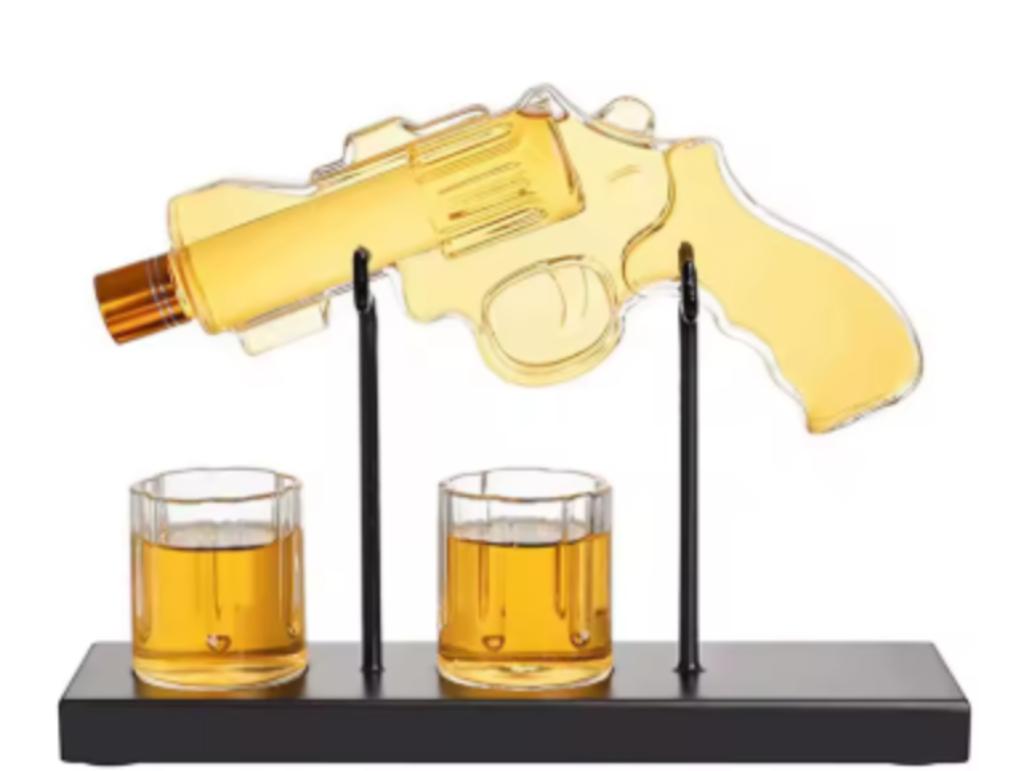 Prachtige glazen Whisky karaf set revolver incl 2 glazen, Ophalen of Verzenden, Nieuw