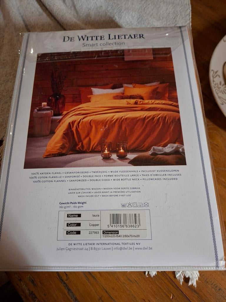 Housse de couette en flanelle De Witte Lietaer 200x220cm ora, Enlèvement ou Envoi, Orange, Housse de couette
