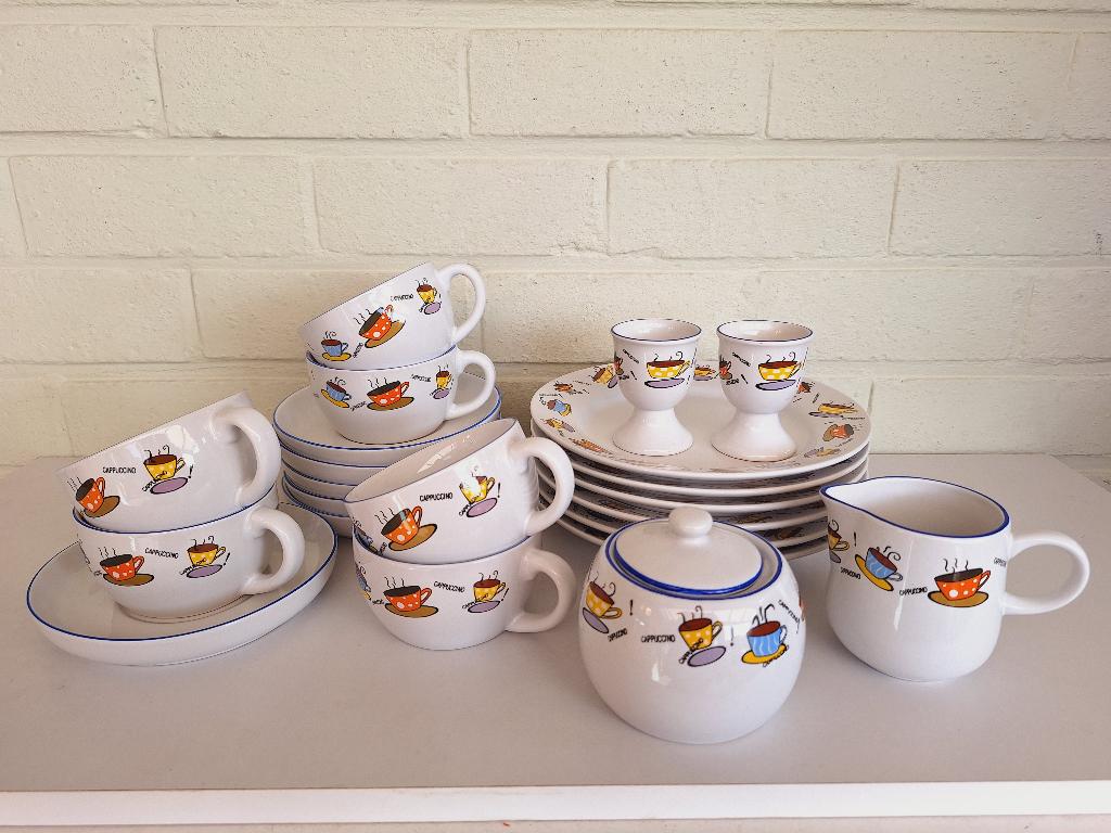 Vintage cappuccino koffie servies voor 6 personen, Ophalen, Zo goed als nieuw, Compleet servies