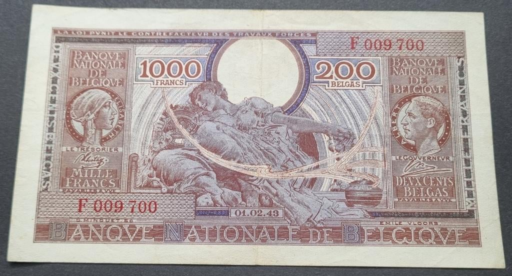 1.000 Francs 1943 Londen / Mooie conditie, Postzegels en Munten, Ophalen of Verzenden, Los biljet
