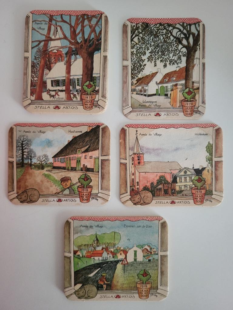 bierkaartjes stella artois 1978 jaar van het dorp bierviltje, Verzamelen, Biermerken, Zo goed als nieuw, Viltje(s), Stella Artois