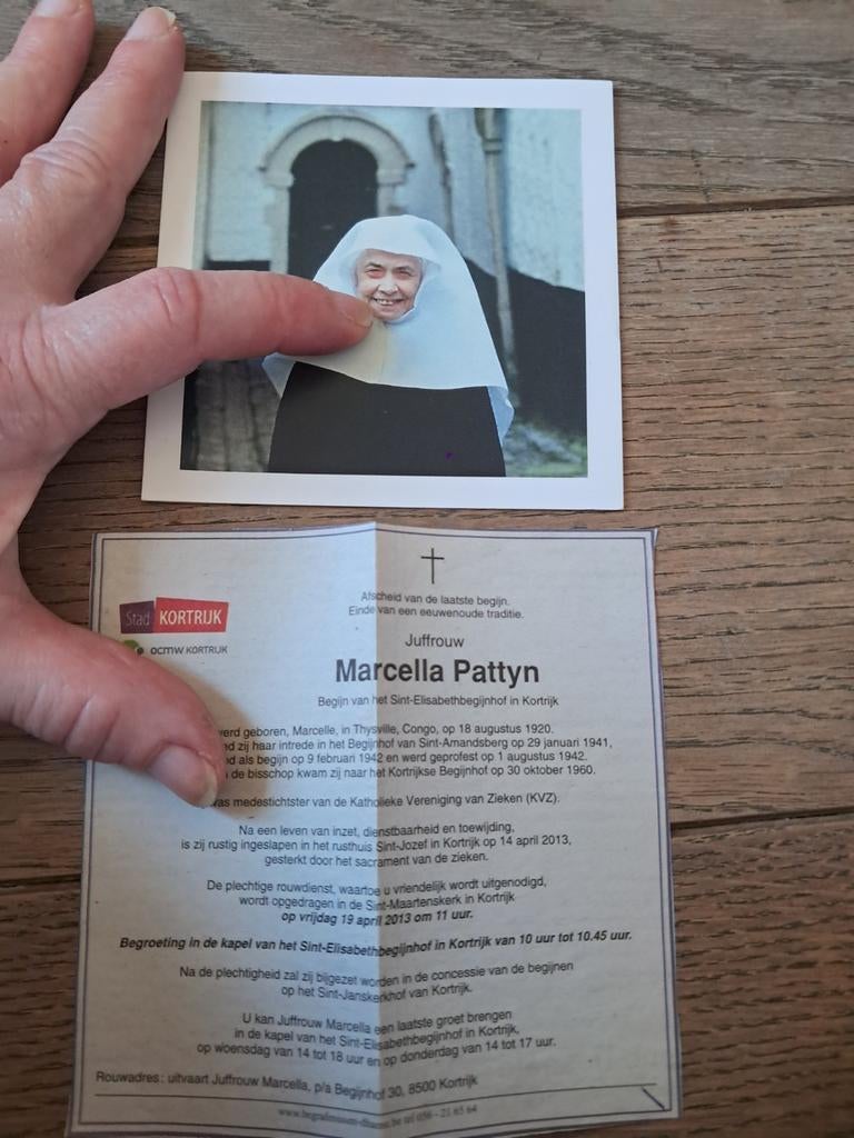 Dernière béguine de BP en Belgique : Marcella Pattyn, Courtr, Enlèvement ou Envoi