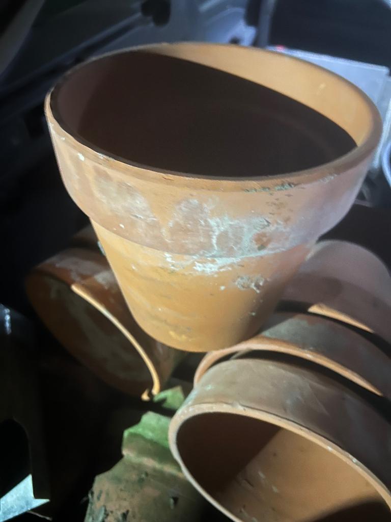 grote terracotta bloempotten 22 cm x 17,5 cm, Ophalen, Rond, Zo goed als nieuw, Balkon