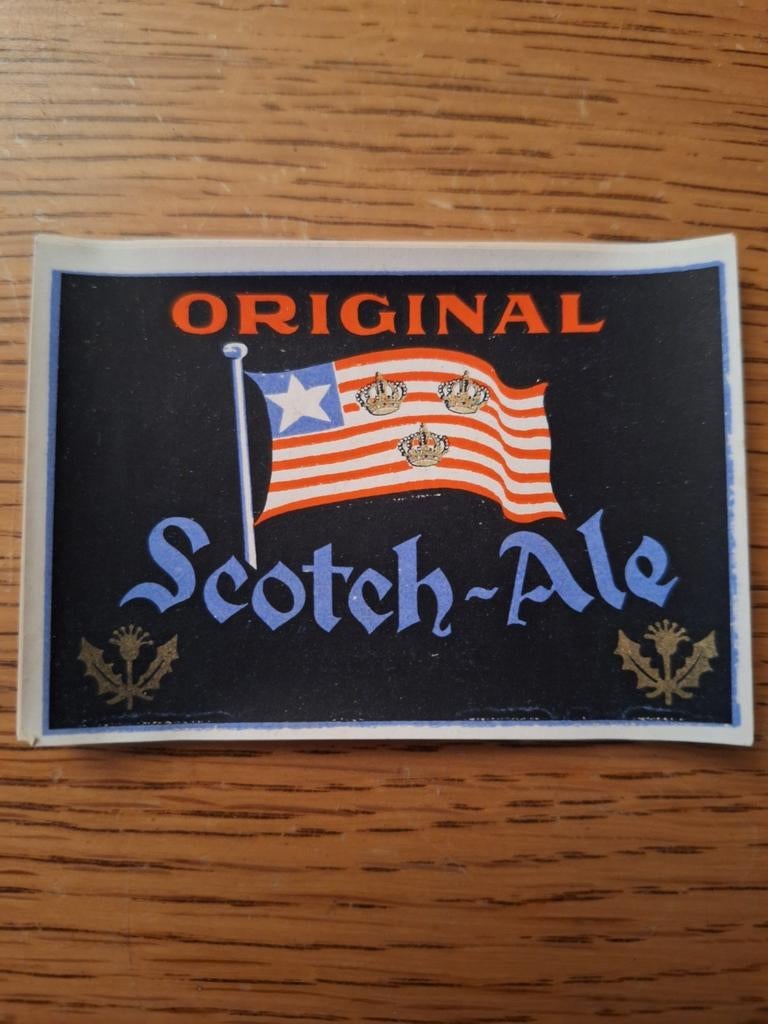 Oud bieretiket Scotch Ale brouwerij Trois Rois Menen, Ophalen of Verzenden, Zo goed als nieuw