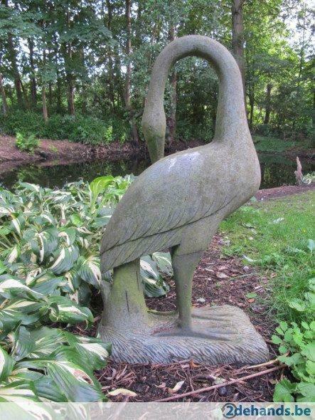 Kraanvogel tuinbeeld in zwart graniet ca. 91 cm !, Tuin en Terras, Ophalen of Verzenden, Gebruikt, Steen, Dierenbeeld
