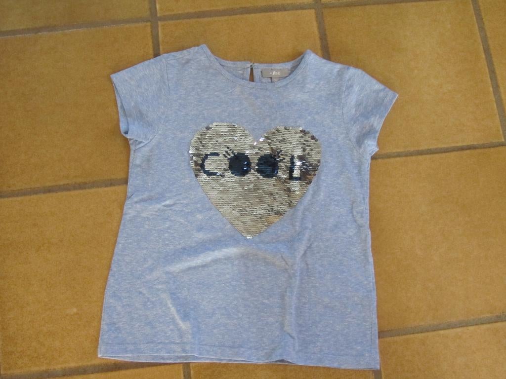 JBC blauw shirt met omkeerbaar hart maat 128, Gebruikt, Meisje, Ophalen of Verzenden, Shirt of Longsleeve