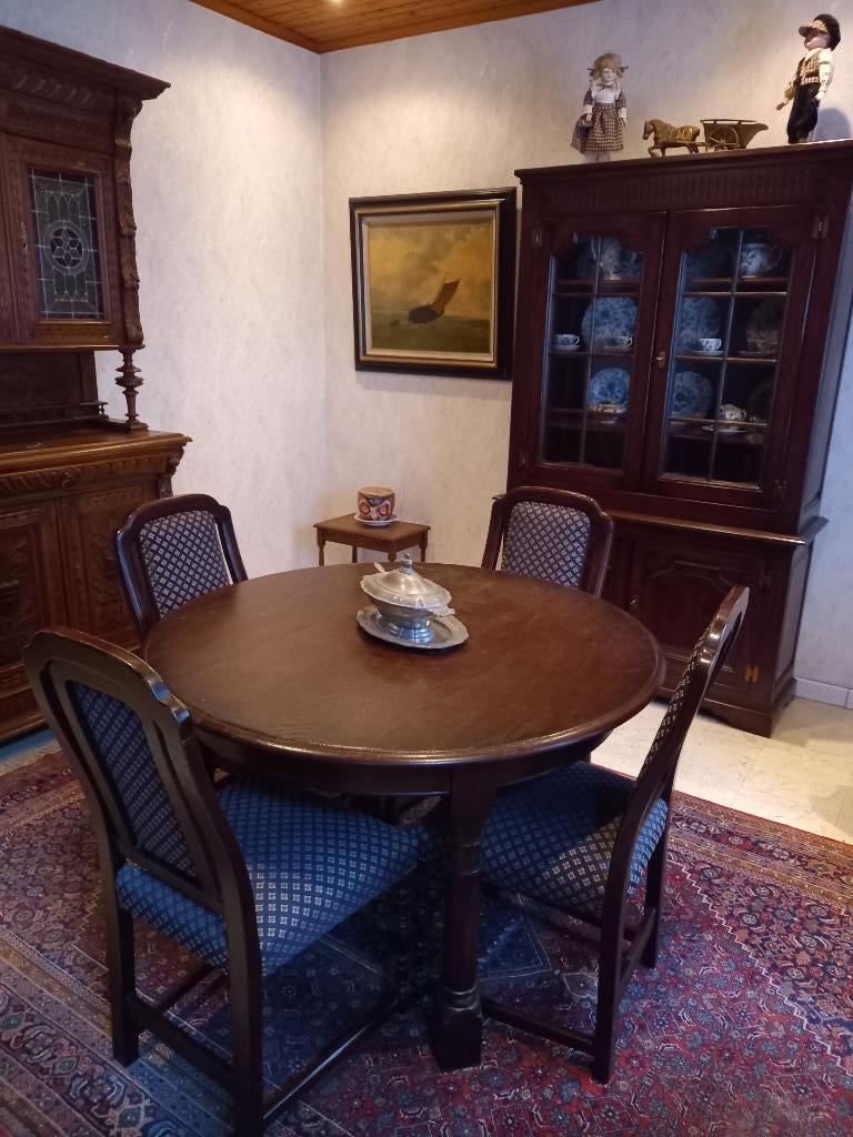 engelse tafel en 4 stoelen, Huis en Inrichting, Ophalen, Zo goed als nieuw, Vier personen, Rond