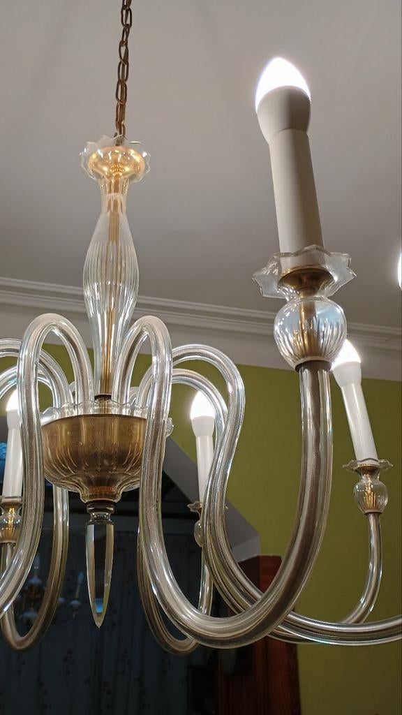 Glazen kroonluchter met 8 takken., Huis en Inrichting, Lampen | Kroonluchters, Ophalen, Glas