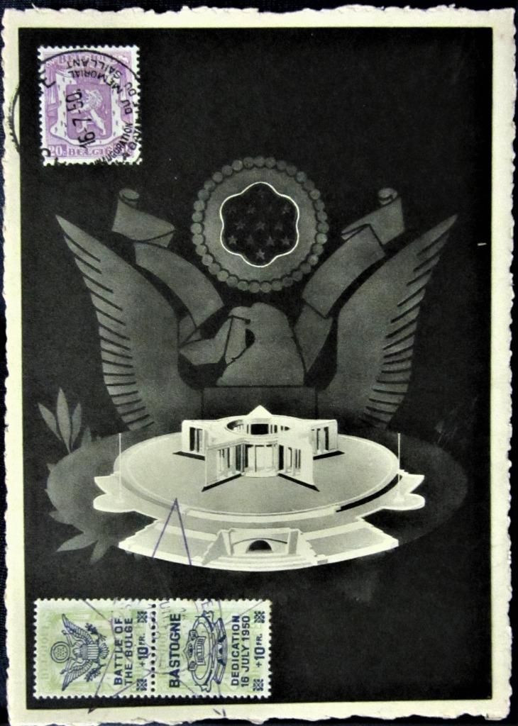 KAART- AMERIKAANS MARDARSON MONUMENT, BASTOGNE, Postzegels en Munten, Ophalen of Verzenden, Gestempeld, Overige thema's
