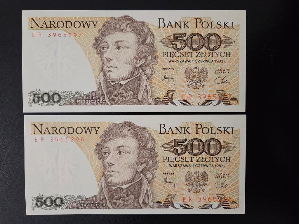 Set UNC de 2 x 500 zlotys polonais 1982, Enlèvement ou Envoi, Pologne, Série