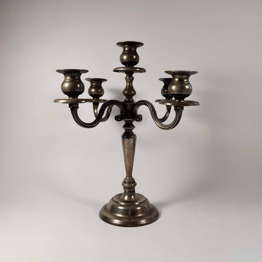 Chandelier en métal argenté à 5 bras, Enlèvement ou Envoi