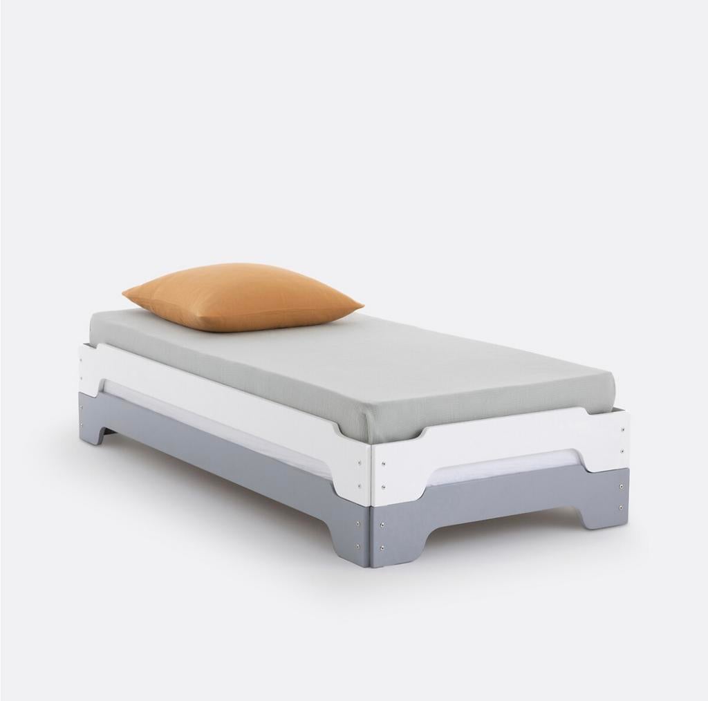 Stapelbaar bed met lattenbodem, Ophalen, Verstelbaar, Wit, Zo goed als nieuw
