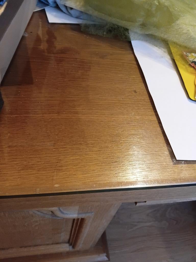 Bureau eik met glazen beschermblad incl wandkast, Huis en Inrichting, Ophalen