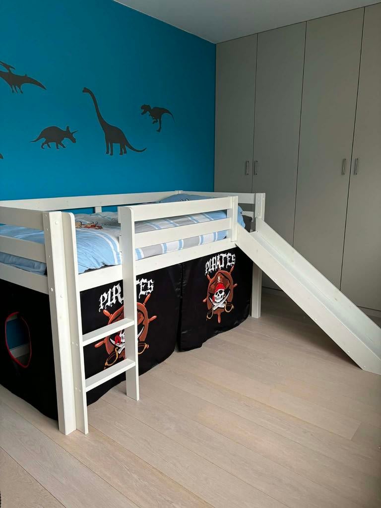 Halfhoogslaper met glijbaan en matras., Ophalen, 90 cm, Eenpersoons, Minder dan 160 cm