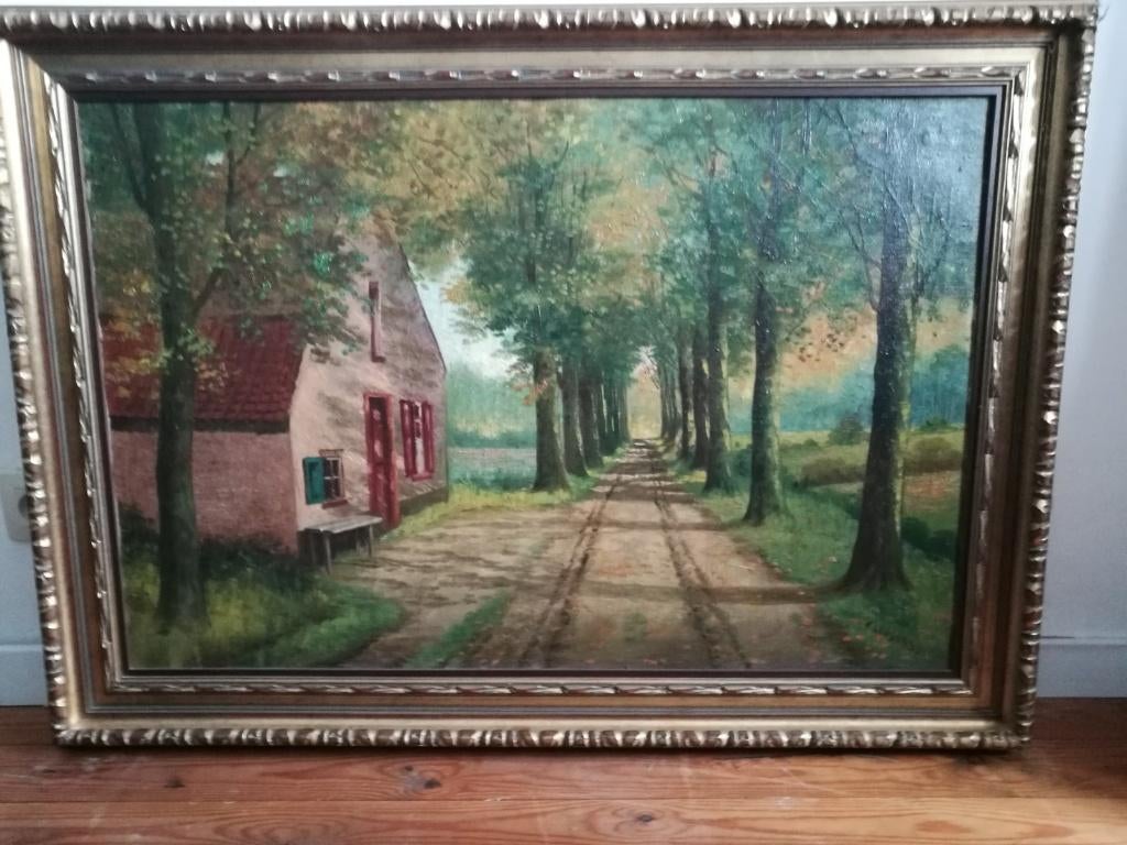 Schilderij dreef met bomen, Antiek en Kunst, Ophalen