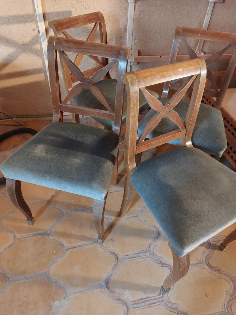 Lot de 4 chaises bois/tissu, Utilisé, Bleu, Bois, Quatre