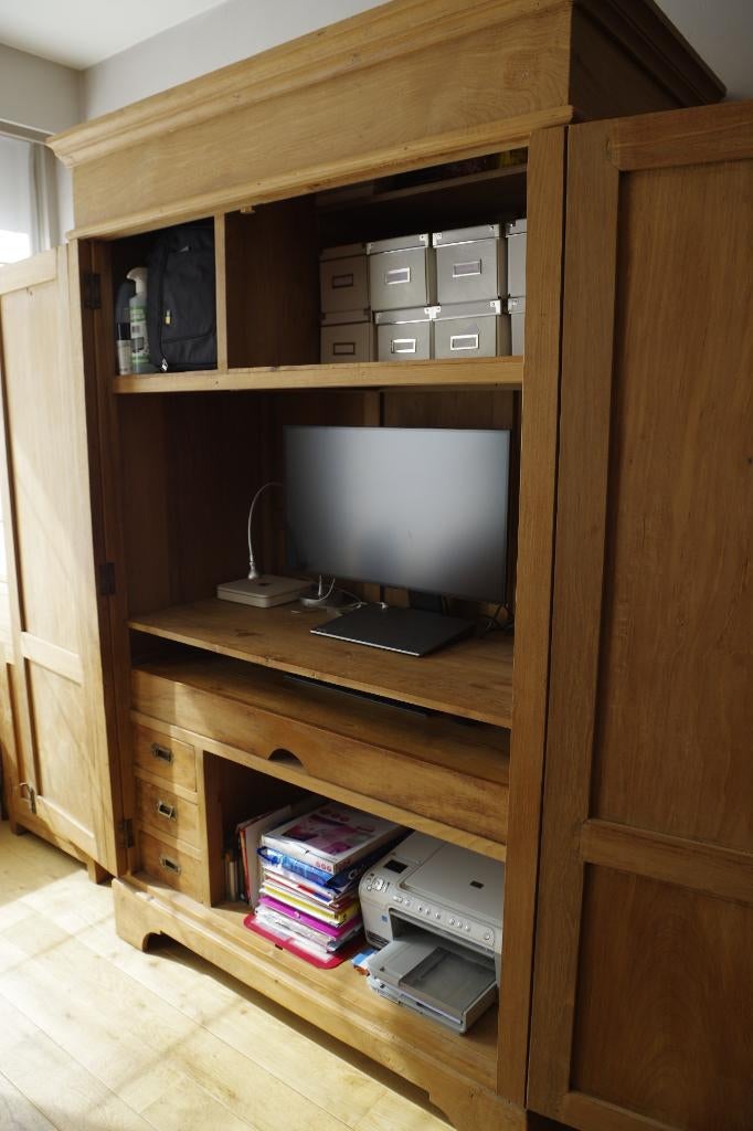 Grote computer kast, Huis en Inrichting, Kasten | Computermeubels, Ophalen, Teakhout, 40 tot 80 cm, Landelijk