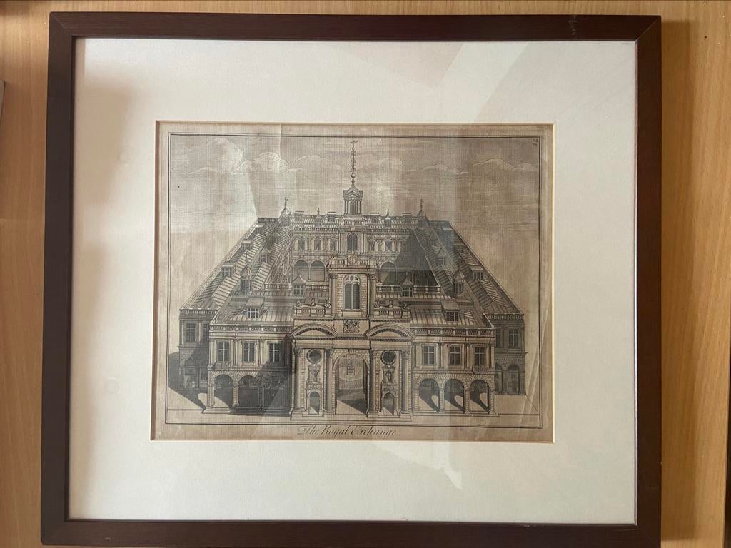 Originele gravure The Royal Exchange London, Antiek en Kunst, Kunst | Etsen en Gravures, Ophalen of Verzenden