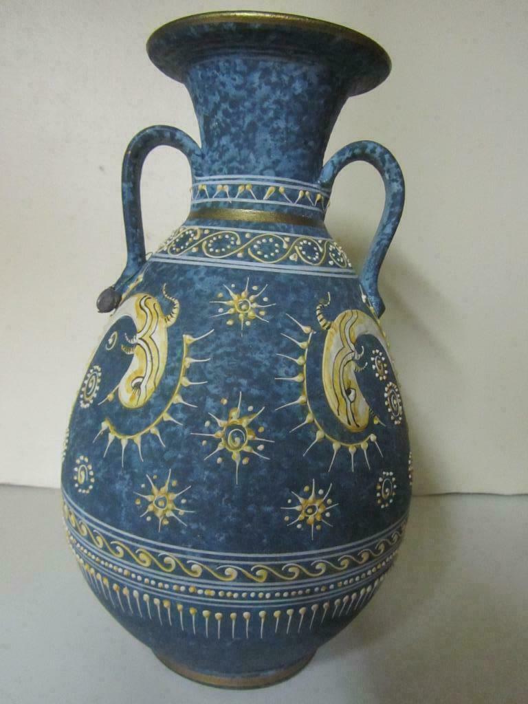 Griekse blauwe vaas h. 30 cm, Huis en Inrichting, Ophalen, Blauw, Aardewerk of Porselein, Zo goed als nieuw
