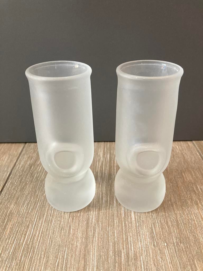 Set de 2 verres à liqueur en verre dépoli pour congélateur, Collections, Verres & Petits Verres, Enlèvement ou Envoi, Utilisé