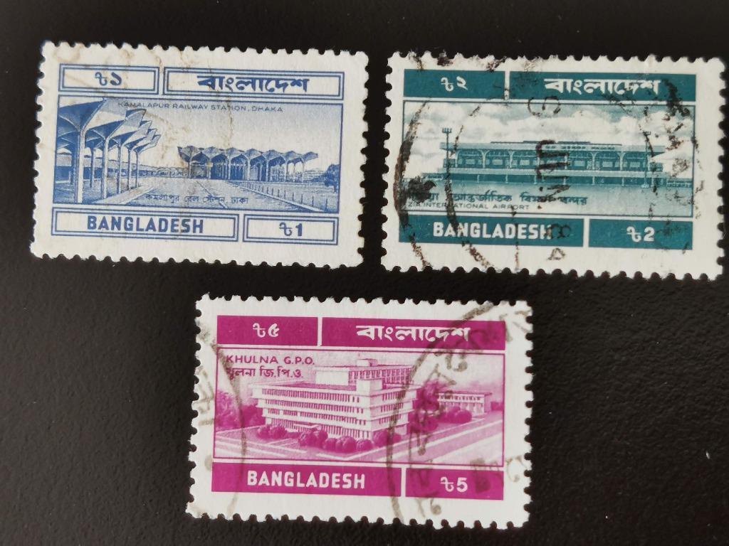 Bangladesh 1983 - gebouwen - station, luchthaven, post, Ophalen of Verzenden, Gestempeld