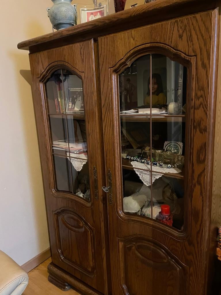 Vitrine en chêne massif – style rustique/classique, Ophalen, Gebruikt, 100 tot 150 cm, Eikenhout