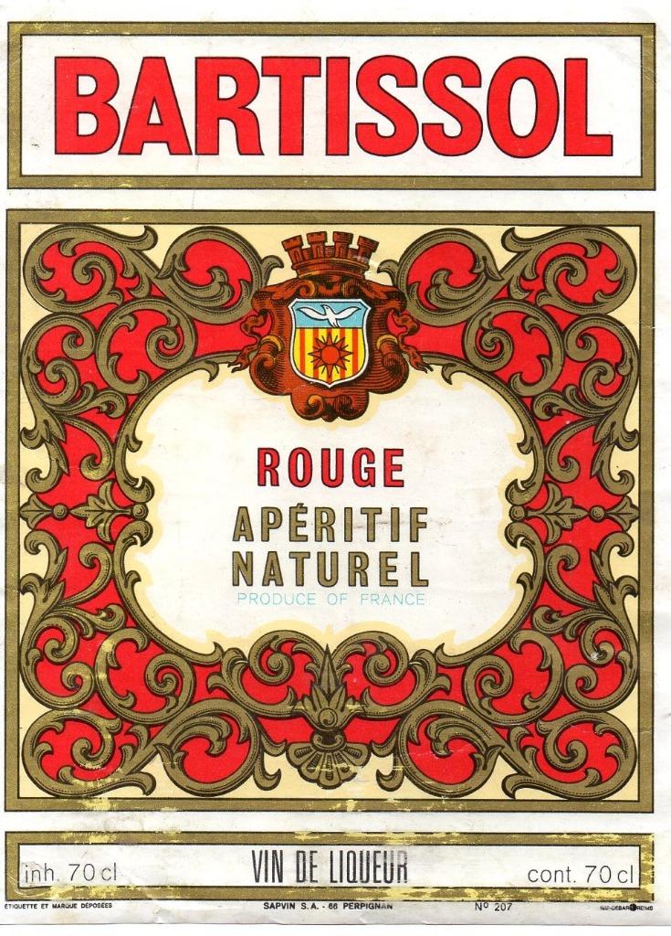 etiket Bartissol apéritif liqueur, Enlèvement ou Envoi, Utilisé