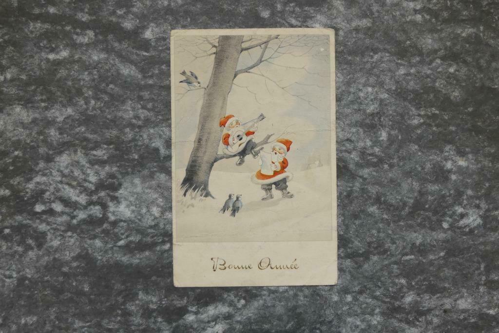 Oude postkaart Bonne Année zingende kerstmannen 4556/1, Ophalen of Verzenden, Gelopen, Feest(dag)