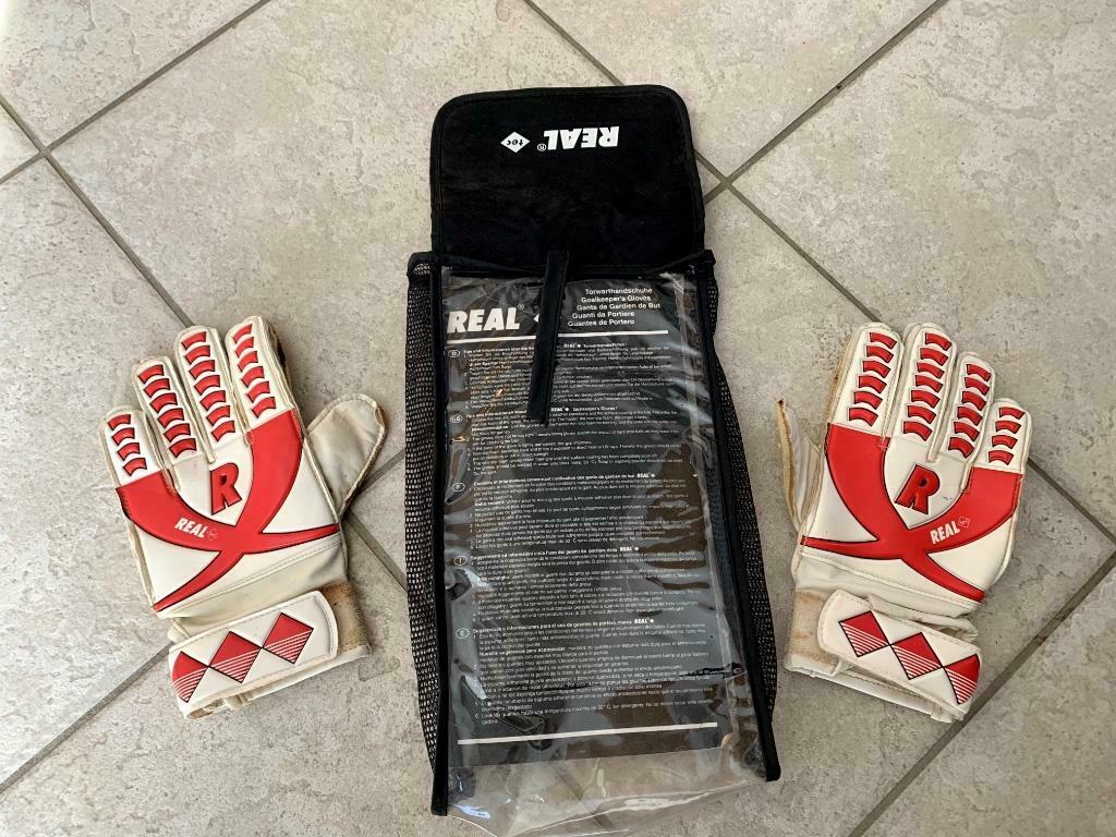 gants foot gardien enfant Real - T. 6 - blanc / rouge - port, Garçon ou Fille, Gants, Enlèvement ou Envoi, 110 à 116