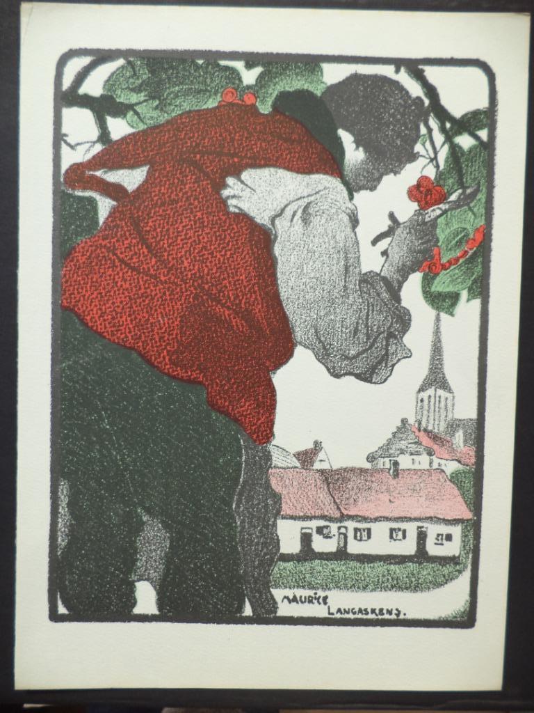 Maurice Langaskens lithografie 'Le Cérisier', de kersenboom, Ophalen of Verzenden