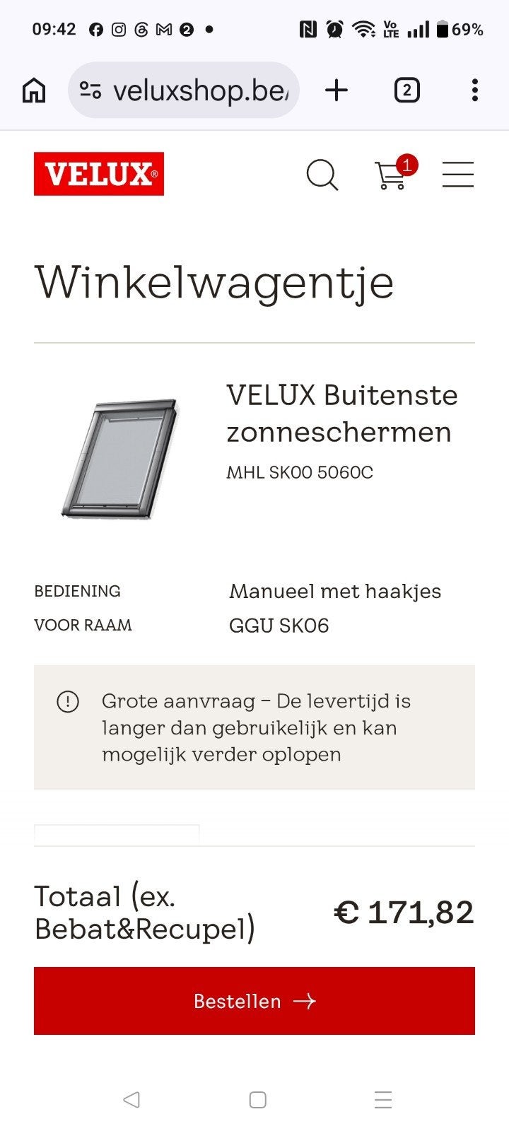Velux buitenzonwering MHL 5060-SK00, Ophalen, Nieuw, Dakraam