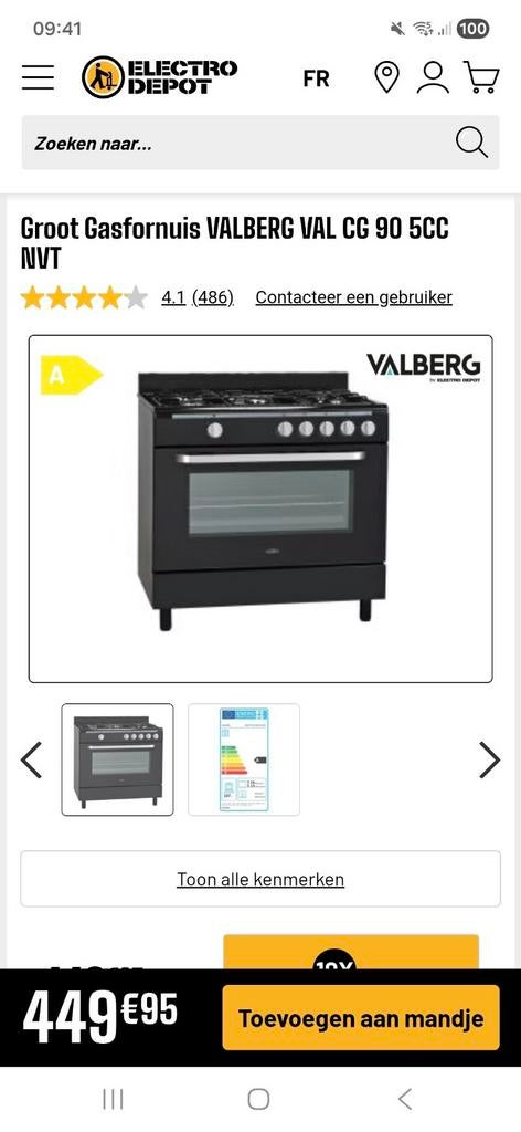 Nouveau réchaud à gaz Valberg inutilisé 90 cm, Neuf, Gaz, Classe énergétique A ou plus économe, Enlèvement
