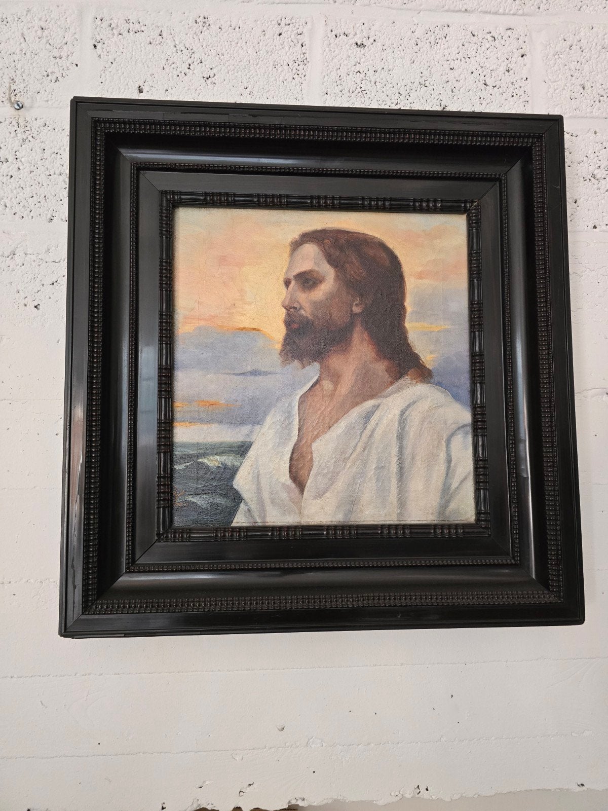 peinture ancienne Jésus vers 1900 (avec signature), Antiquités & Art, Cadre spécial, Portrait ou Personnes, Peinture à l'huile