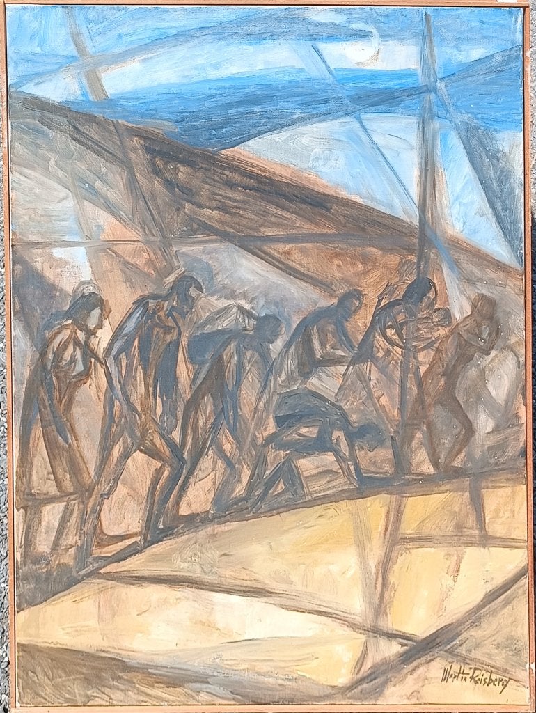 Martin Reisberg (1923-2020): Exodus (O/D, 80 x 60 cm), Antiek en Kunst, Kunst | Schilderijen | Klassiek, Olieverf, Doek, Gesigneerd